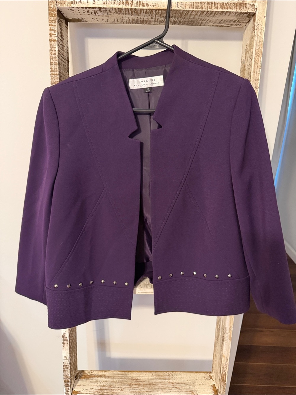 Tahari Deep Purple Open-Front Blazer with Stud Accent